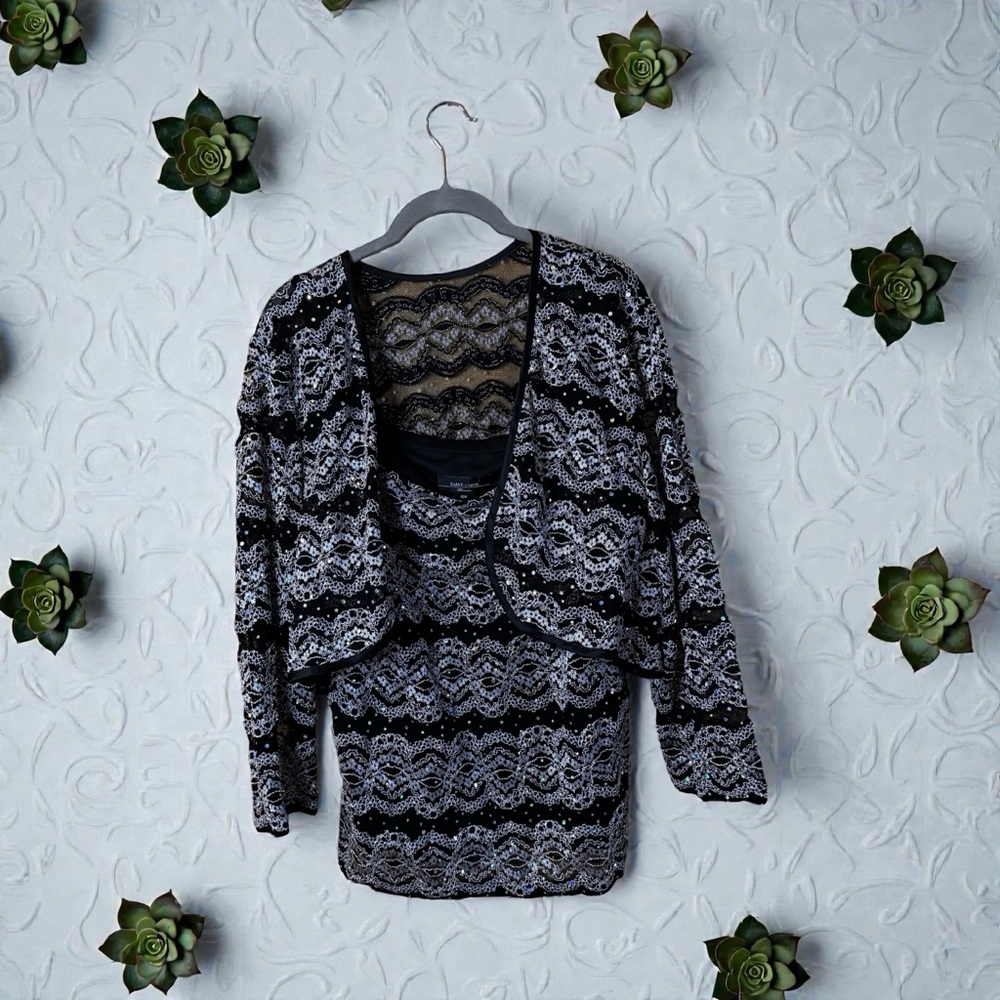 Black and White Lace/Sequin Top with Jacket